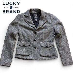 Lucky Women Herringbone 3-Button Vented Blazer Jacket Academia Military | Size L
